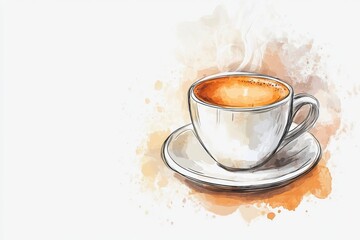 Warm, steaming coffee cup.  A sketch-style illustration of a cup of espresso