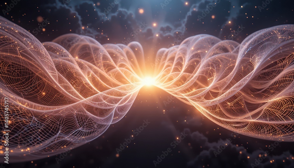 Poster dynamic light waves creating energetic patterns digital realm abstract art cosmic environment high-c