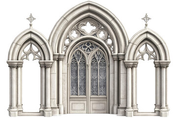 Fototapeta premium Ornate Gothic Stone Door Architecture Design With Transparent Background