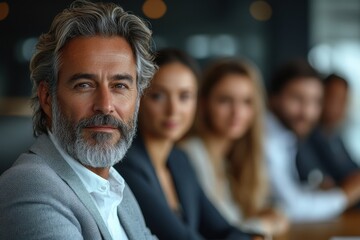 Professionals engaged in discussion during a meeting at a modern office setting