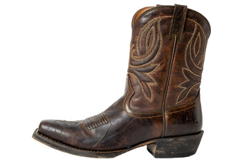 Vintage Style Western Boot in Brown Leather with Square Toe Design.