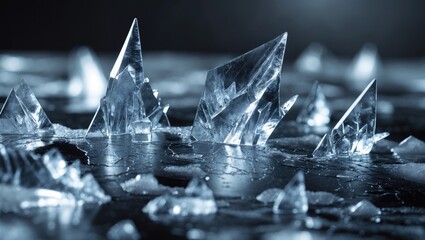 Abstract winter ice background with transparent blue texture cracks