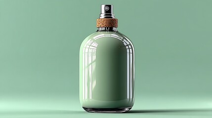 Elegant light green glass perfume bottle with cork top.