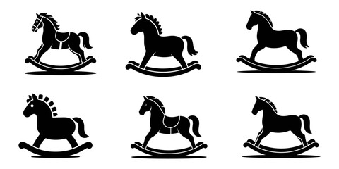 Obraz premium Rocking Horse Toy Icon Flat Graphic Design, Horses silhouettes vector, Black And White Rocking Horse Icons, Rocking Horse Toy Icon Square Button Set, Horse Rocker Icon on Checkerboard Transparent Back