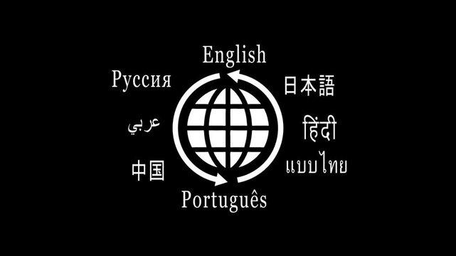 A solid icon of global languages, trendy editable. English language translation into Japanese language. translation icon concept. 4k video motion graphic animation with Black screen background.