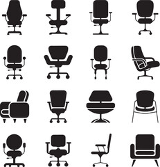 Set of black silhouettes of chairs vector on white background
