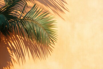 palm tree shadows on pastel orange background wall mockup isolated on white background