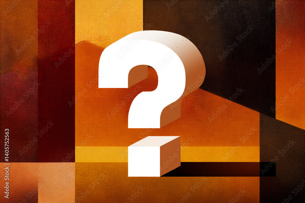 Poster White question mark on cube against brown textured background, suggesting uncertainty or need for answers, suitable for design or conceptual projects