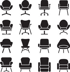 Set of black silhouettes of chairs vector on white background