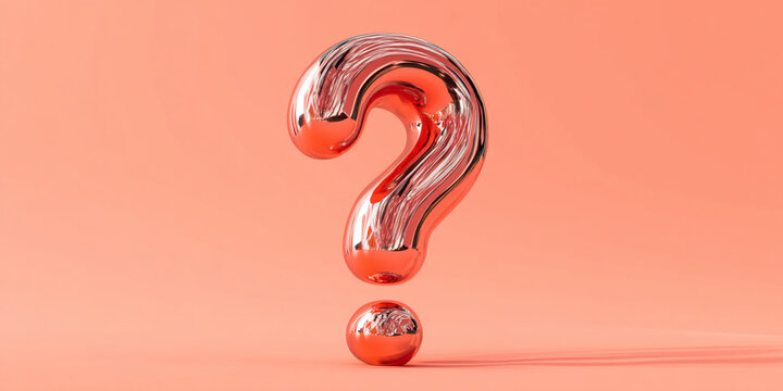 Shiny coral question mark, metallic texture, on coral background, representing inquiry, curiosity, and uncertainty, ideal for concept design or marketing - Powered by Adobe