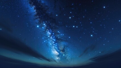 Obraz premium Night sky panorama featuring blue hues and stars against a dark backdrop.