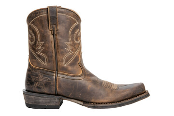 Vintage Style Western Boot in Brown Leather with Square Toe Design.