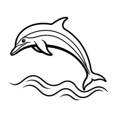 Stylized Dolphin Outline Ocean Wildlife Drawing in Vector Style and Simple Sea Creature Sketch