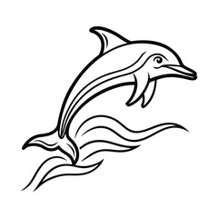 Stylized Dolphin Outline Ocean Wildlife Drawing in Vector Style and Simple Sea Creature Sketch