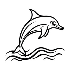 Naklejka premium Stylized Dolphin Outline Ocean Wildlife Drawing in Vector Style and Simple Sea Creature Sketch