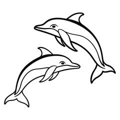 Dolphin Line Art Vector Minimal Ocean Animal Illustration and Aquatic Sea Creature Vector Art