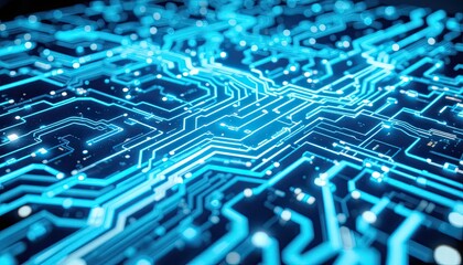 Abstract Blue Glowing Circuit Board Background