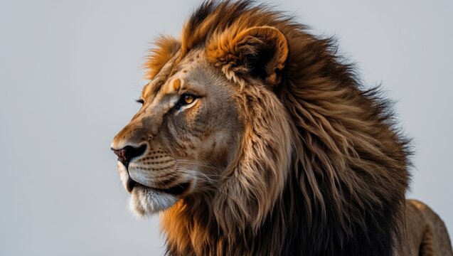 Complete silhouette of an adult male lion facing away