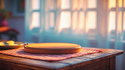Fuzzy white window backdrop with a desk napkin and table setting