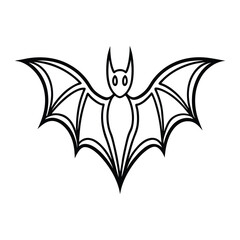Black Bat Drawing Isolated Winged Creature Design with line art silhouette
