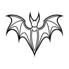 Black Bat Drawing Isolated Winged Creature Design with line art silhouette