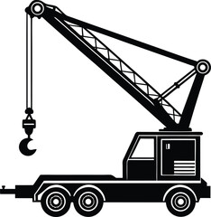 Mobile Crane Machine Silhouette Vector | Construction, Heavy Equipment & Industrial Scene