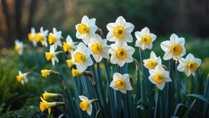 Fototapeta premium White daffodils blooming in the garden.