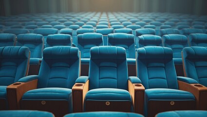 Fototapeta premium Blue seating in a vacant conference room