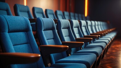 Fototapeta premium Blue seating in an unoccupied theater. Meeting room
