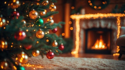 Out of focus backdrop featuring an adorned fireplace
