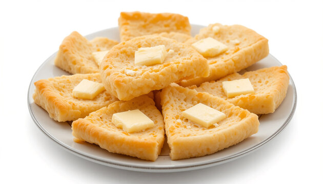 Traditional norwegian lefse with butter on white background.