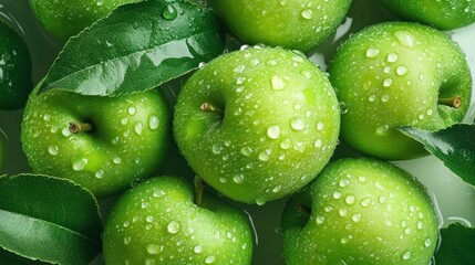 Fresh Green Apples with Water Droplets