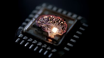Brain and chip. Computer technology background