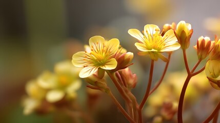 Fototapeta premium Beautiful Blooming Golden Saxifrage Flowers with Delicate Petals and Vibrant Yellow Color