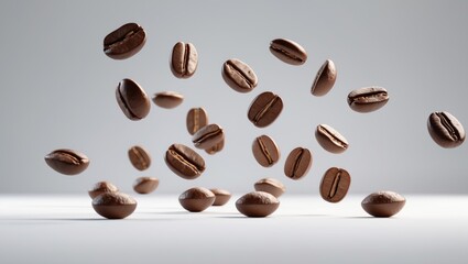 Obraz premium Coffee beans descending on a plain background