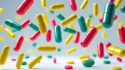 Background with isolated falling pills.