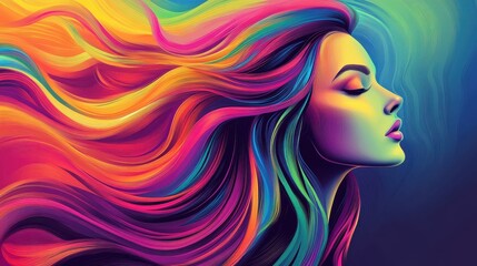 Vibrant Psychedelic Portrait of a Woman with Flowing Hair