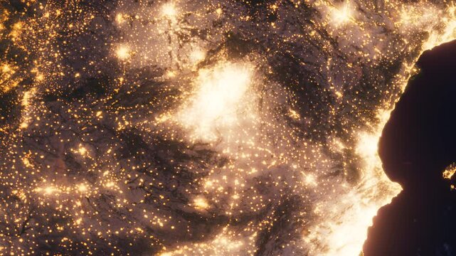 Planet Earth at Night. Europe - Spain, Portugal. View from Space Orbit. Night Globe