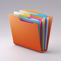 3D Orange Folder with Documents