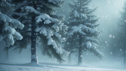 Vibrant winter scenery featuring snow-draped pine trees