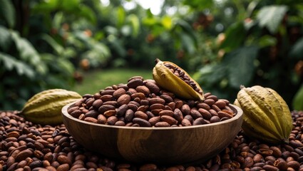 Fototapeta premium Cocoa Beans and Fruits - Close-Up Photo