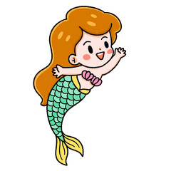 Cute mermaid cartoon illustration with a magical and playful style.