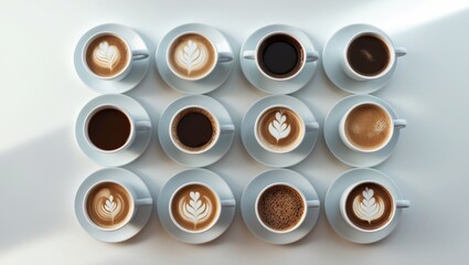 Background featuring a flat lay of a selection of coffee cups.