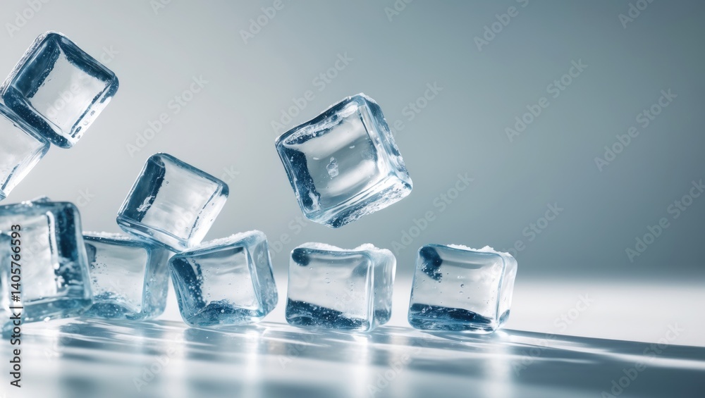 Poster falling ice cube on a background, isolated with a full depth of field and clipping path