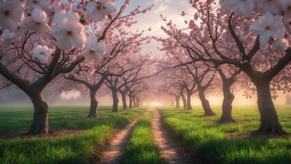 Obraz premium Orchard of blossoms under the sun