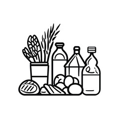 Sketch of Essential Pantry Food Items with Transparent Background