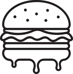 burger silhouette, fast food line art vector illustration