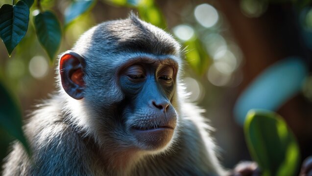 Common langur monkey and Hanuman langur monkey