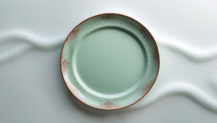 Background with a close-up view of an empty blue dotted ceramic plate.