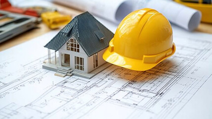 Home Construction Plans, New House Model and Hard Hat
